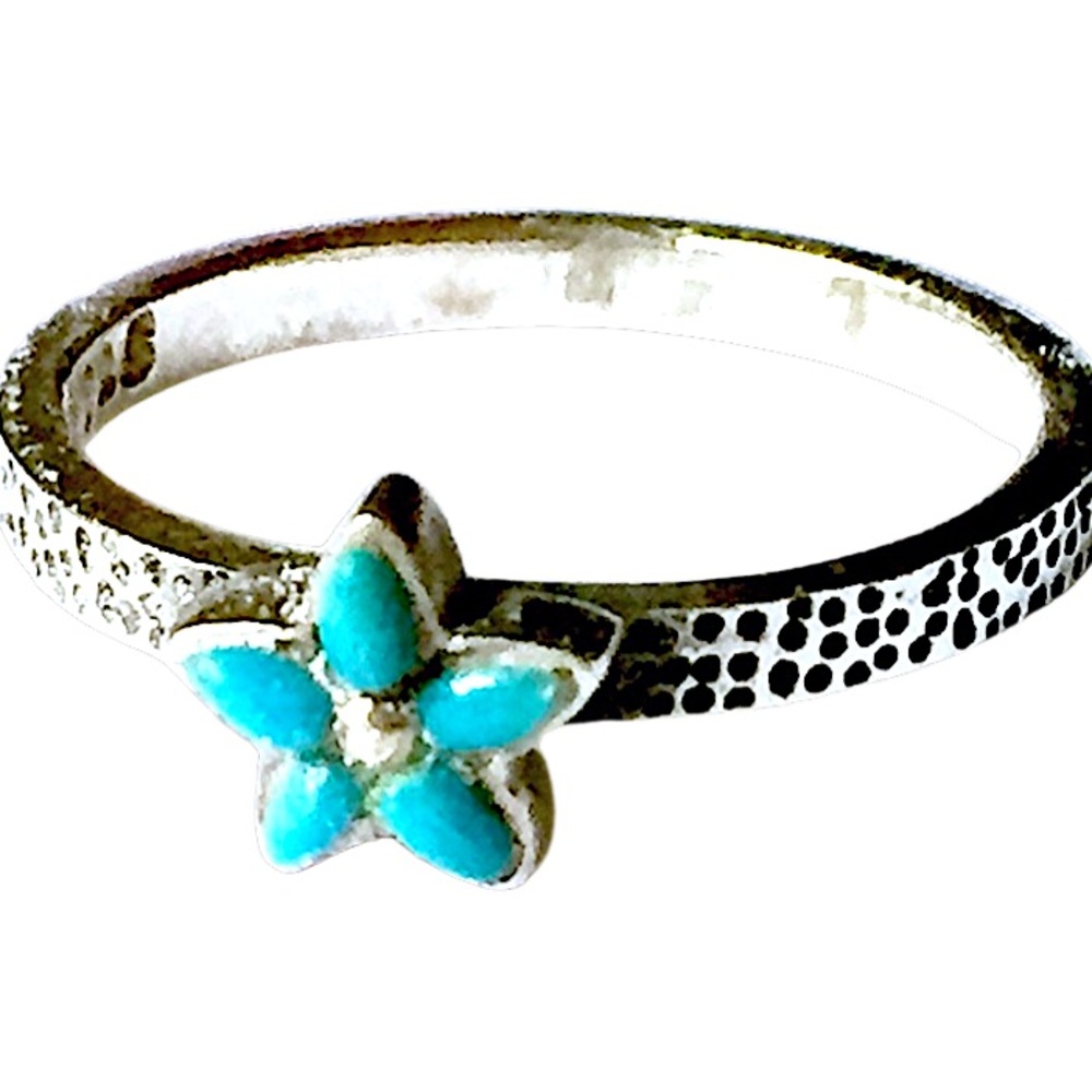 Peyote Bird Turquoise Flower Sterling Ring 925